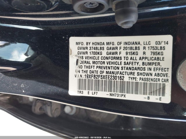 Honda Civic Lx 2014 19XFB2F5XEE230162 Image 9