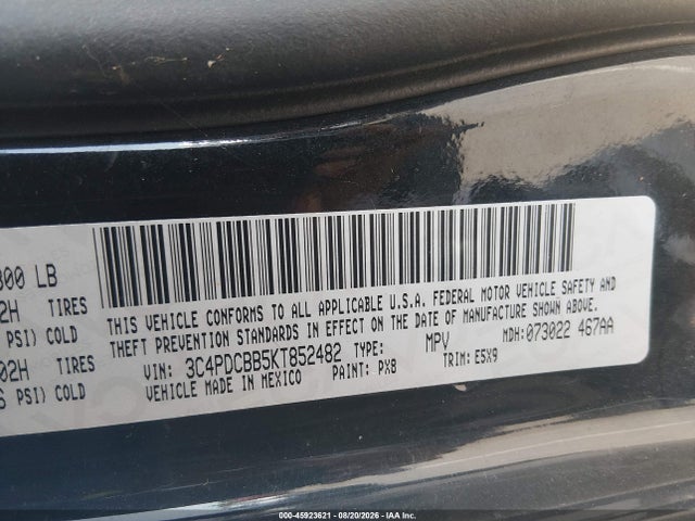 45923621 :رقم المزاد ، 3C4PDCBB5KT852482 vin ، 2019 Dodge Journey Se مزاد بيع