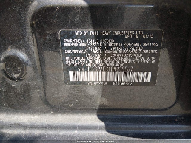 Aukcja sprzedaży 2015 Subaru Xv Crosstrek 2.0i Premium, vin: JF2GPAFC1F8235567, numer aukcji: 45923624