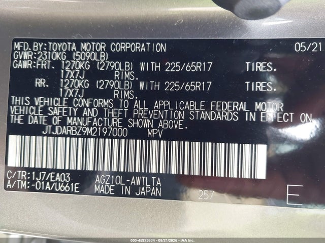 45923634 :رقم المزاد ، JTJDARBZ9M2197000 vin ، 2021 Lexus Nx 300 مزاد بيع