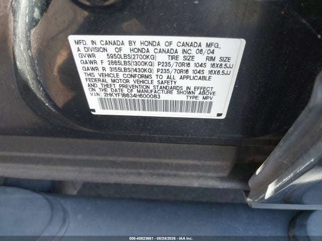 Продажа на аукционе авто 2004 Honda Pilot Ex-l, vin: 2HKYF18634H600083, номер лота: 45923661