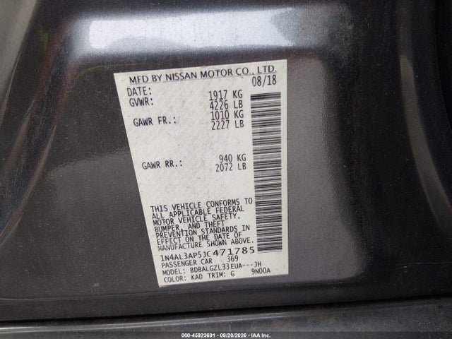 Nissan Altima 2.5 S 2018 1N4AL3AP5JC471785 Image 9