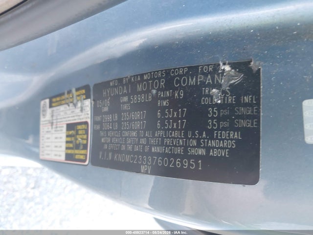 Продаж на аукціоні авто 2007 Hyundai Entourage Gls/limited/se, vin: KNDMC233376026951, номер лоту: 45923714