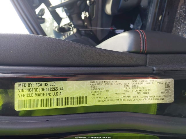 Продаж на аукціоні авто 2026 Dodge Durango Gt Awd, vin: 1C4RDJDG4TC265144, номер лоту: 45923722