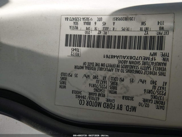 Продаж на аукціоні авто 2010 Ford Explorer Xlt, vin: 1FMEU7D8XAUA48761, номер лоту: 45923728