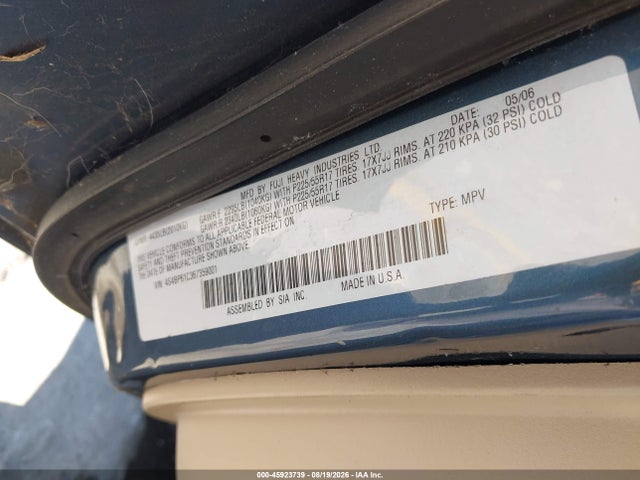 Продажа на аукционе авто 2006 Subaru Outback 2.5i, vin: 4S4BP61C367359001, номер лота: 45923739