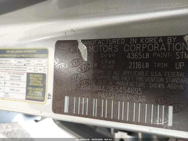Продажа на аукционе авто 2014 Kia Optima Lx, vin: KNAGM4A79E5454695, номер лота: 45923748