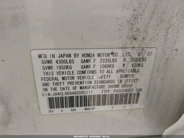 Продаж на аукціоні авто 2008 Acura Tsx, vin: JH4CL96948C005211, номер лоту: 45923752