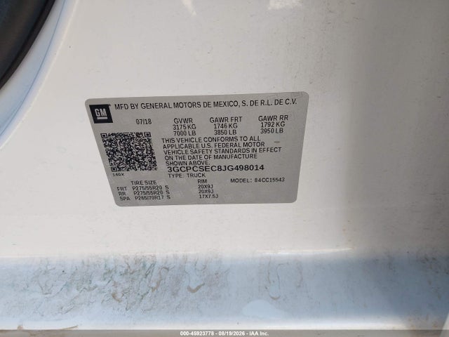 Продажа на аукционе авто 2018 Chevrolet Silverado 1500 1lz, vin: 3GCPCSEC8JG498014, номер лота: 45923778