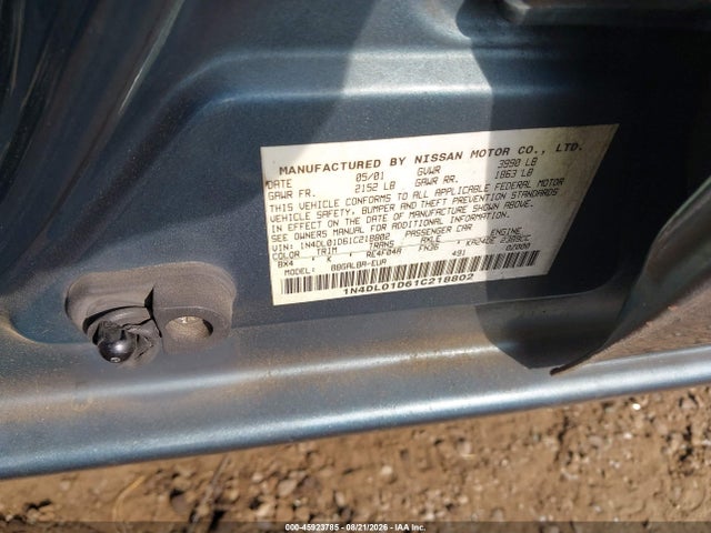 2001 Nissan Altima Gxe მანქანა იყიდება აუქციონზე, vin: 1N4DL01D61C218802, აუქციონის ნომერი: 45923785