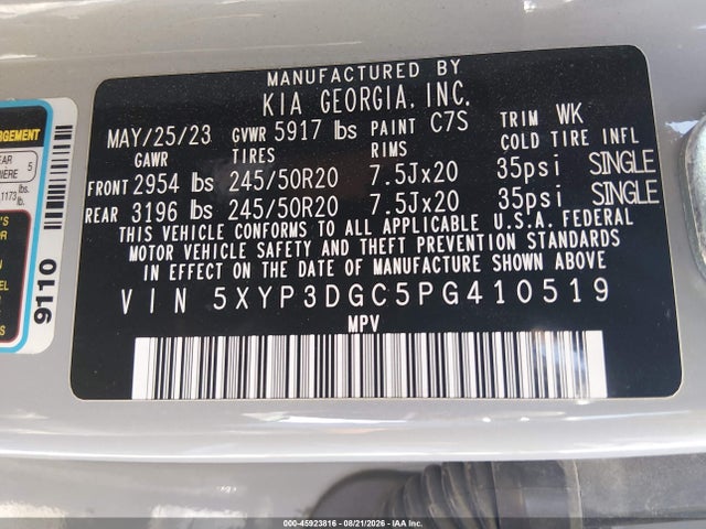 2023 Kia Telluride Ex X-line მანქანა იყიდება აუქციონზე, vin: 5XYP3DGC5PG410519, აუქციონის ნომერი: 45923816