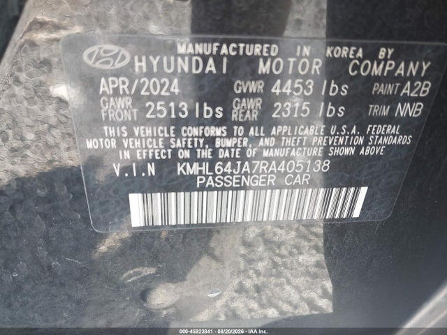 2024 Hyundai Sonata Sel მანქანა იყიდება აუქციონზე, vin: KMHL64JA7RA405138, აუქციონის ნომერი: 45923841