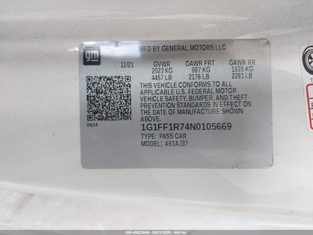 Продажа на аукционе авто 2022 Chevrolet Camaro Rwd  Lt1, vin: 1G1FF1R74N0105669, номер лота: 45923846