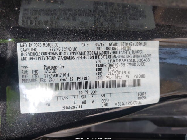 Продаж на аукціоні авто 2016 Ford Focus Se, vin: 1FADP3F25GL336488, номер лоту: 45923849