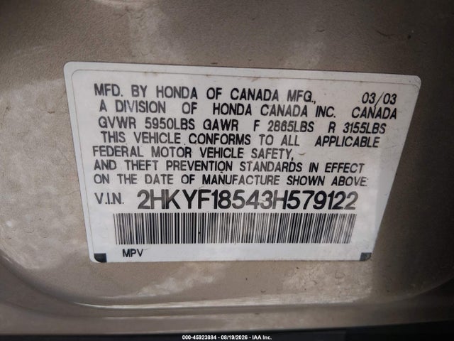 Aukcja sprzedaży 2003 Honda Pilot Ex-l, vin: 2HKYF18543H579122, numer aukcji: 45923884