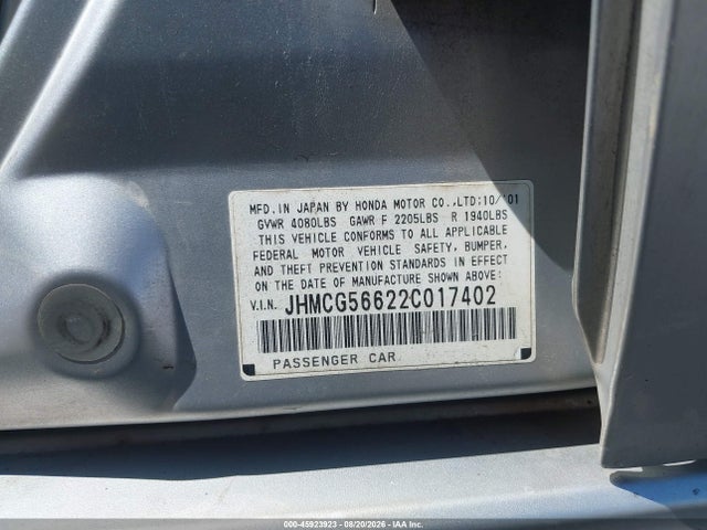 Aukcja sprzedaży 2002 Honda Accord 2.3 Ex, vin: JHMCG56622C017402, numer aukcji: 45923923