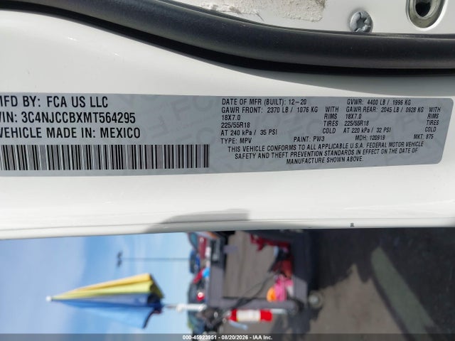 2021 Jeep Compass Limited Fwd მანქანა იყიდება აუქციონზე, vin: 3C4NJCCBXMT564295, აუქციონის ნომერი: 45923951