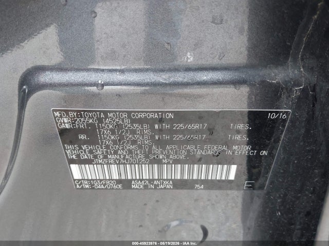 Продажа на аукционе авто 2017 Toyota Rav4 Le, vin: JTMZFREV7HJ701252, номер лота: 45923976