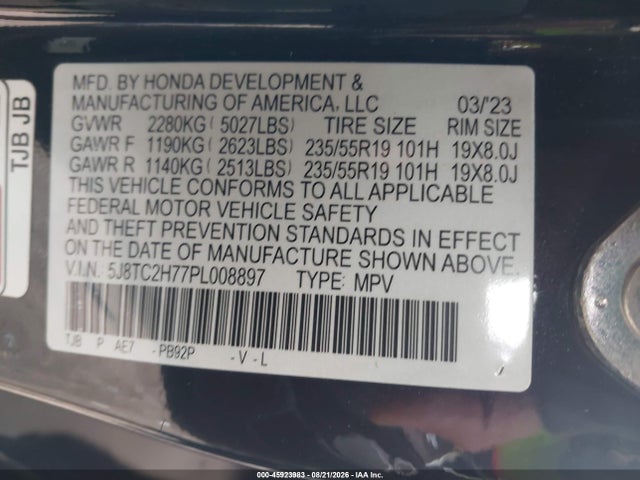 2023 Acura Rdx Advance Package მანქანა იყიდება აუქციონზე, vin: 5J8TC2H77PL008897, აუქციონის ნომერი: 45923983