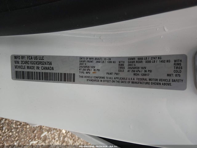 Продаж на аукціоні авто 2025 Chrysler Pacifica Limited, vin: 2C4RC1GGXSR524756, номер лоту: 45923986