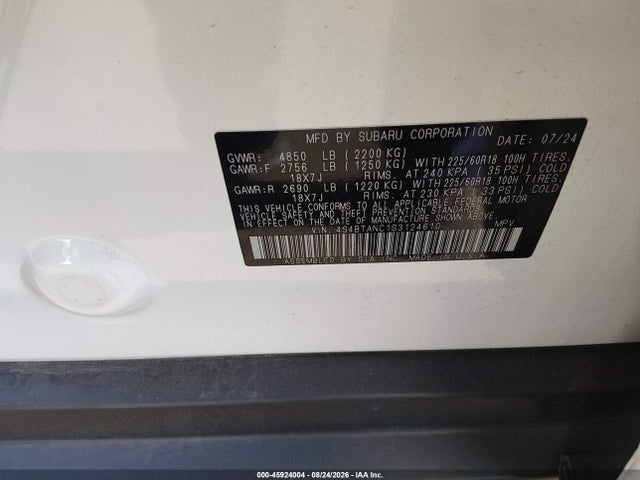 Aukcja sprzedaży 2025 Subaru Outback Limited, vin: 4S4BTANC1S3124610, numer aukcji: 45924004