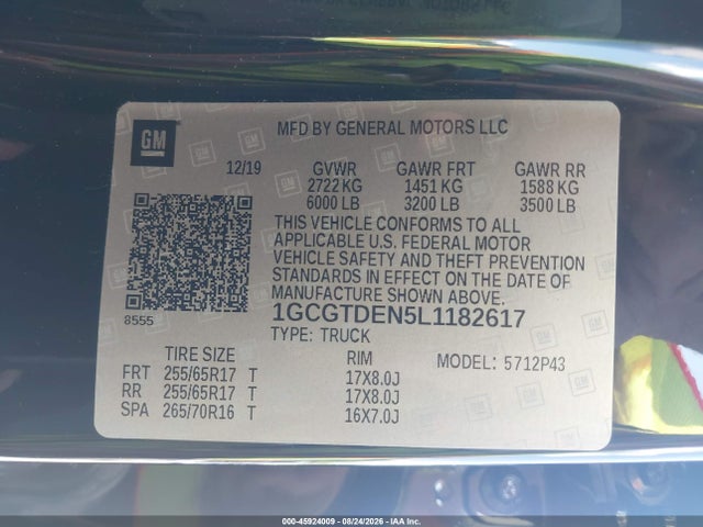Продаж на аукціоні авто 2020 Chevrolet Colorado 4wd  Short Box Z71, vin: 1GCGTDEN5L1182617, номер лоту: 45924009