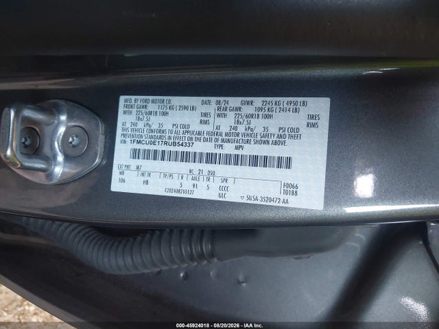 Продаж на аукціоні авто 2024 Ford Escape Phev, vin: 1FMCU0E17RUB54337, номер лоту: 45924018