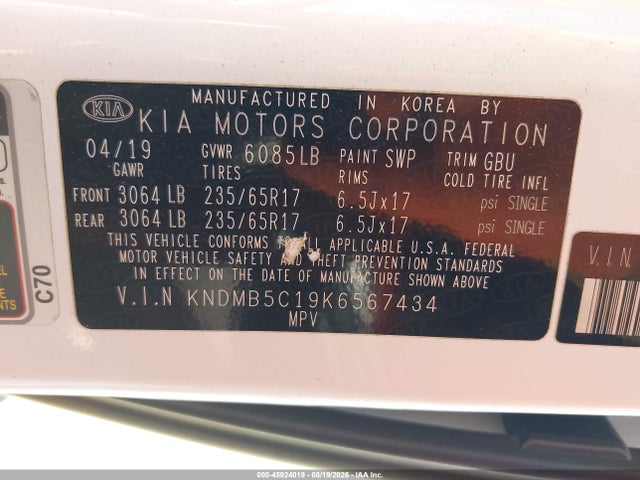 KIA SEDONA LX 2019 KNDMB5C19K6567434 Image 9