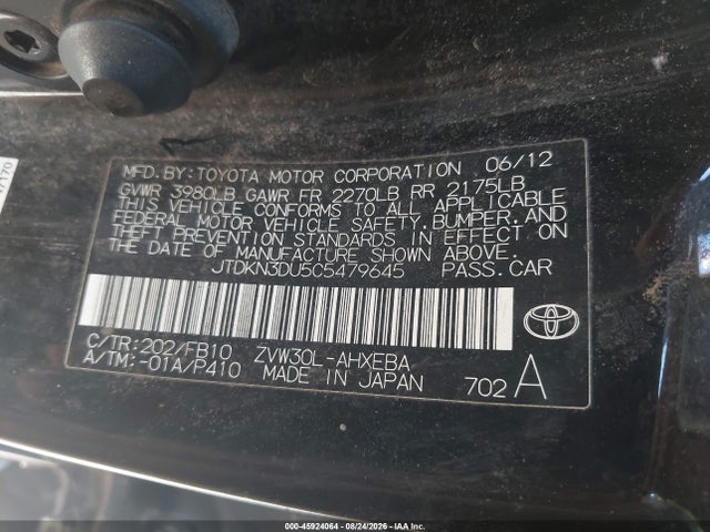 Aukcja sprzedaży 2012 Toyota Prius Three, vin: JTDKN3DU5C5479645, numer aukcji: 45924064