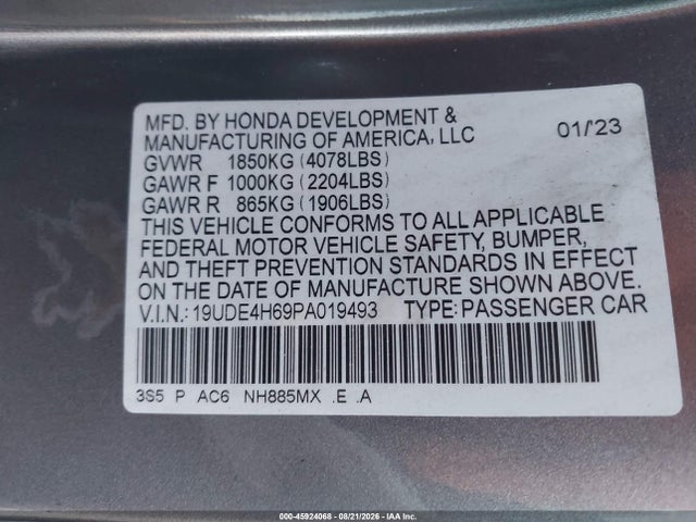 Auction sale of the 2023 Acura Integra A-spec Technology, vin: 19UDE4H69PA019493, lot number: 45924068