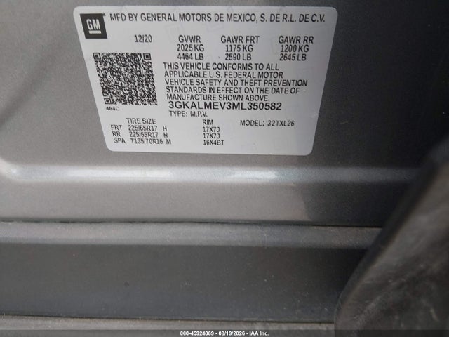 45924069 :رقم المزاد ، 3GKALMEV3ML350582 vin ، 2021 Gmc Terrain Fwd Sle مزاد بيع