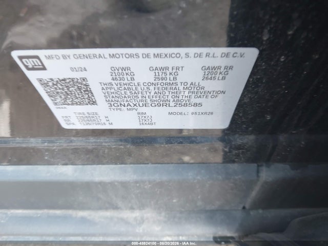 45924100 :رقم المزاد ، 3GNAXUEG9RL258585 vin ، 2024 Chevrolet Equinox Awd Lt مزاد بيع