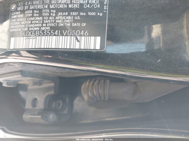 2004 Bmw X5 4.4i მანქანა იყიდება აუქციონზე, vin: 5UXFB53554LV06046, აუქციონის ნომერი: 45924102