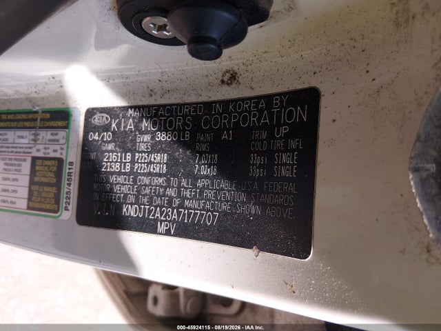 45924115 :رقم المزاد ، KNDJT2A23A7177707 vin ، 2010 Kia Soul ! مزاد بيع