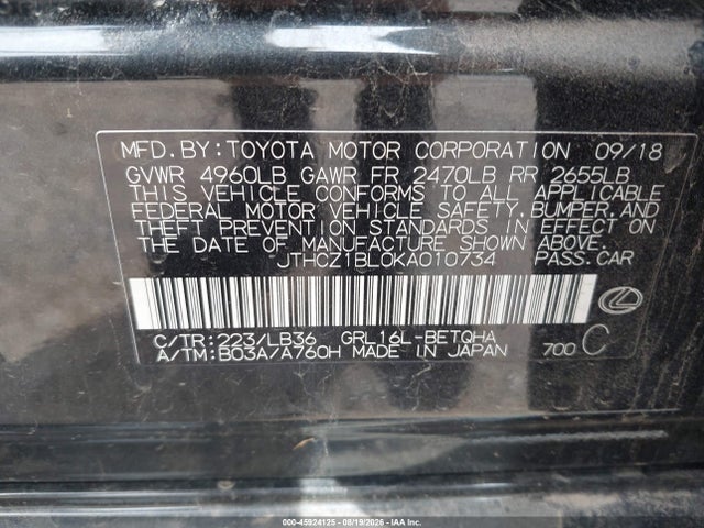 Продаж на аукціоні авто 2019 Lexus Gs 350 F Sport, vin: JTHCZ1BL0KA010734, номер лоту: 45924125