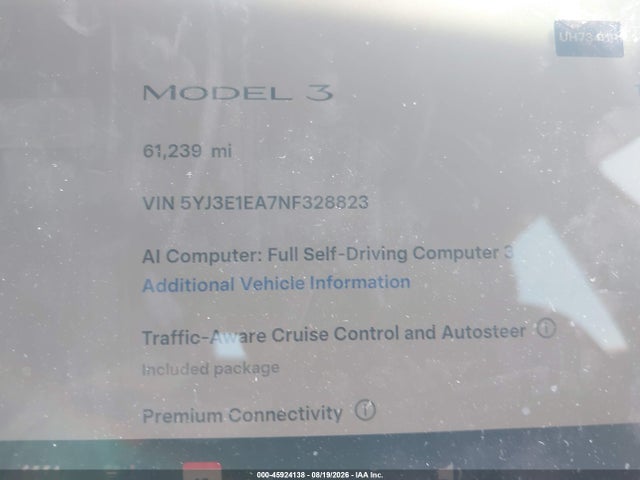 Aukcja sprzedaży 2022 Tesla Model 3 Rear-wheel Drive, vin: 5YJ3E1EA7NF328823, numer aukcji: 45924138