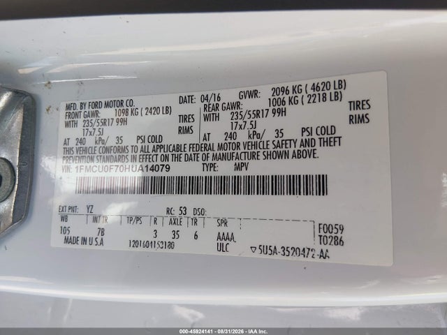 Ford ESCAPE S 2017 1FMCU0F70HUA14079 Image 9