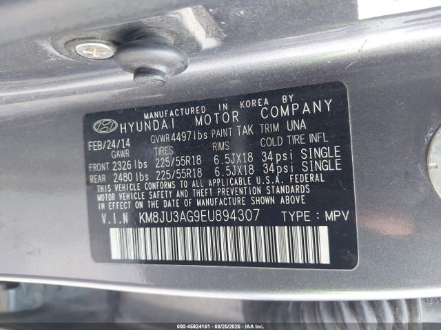 45924161 :رقم المزاد ، KM8JU3AG9EU894307 vin ، 2014 Hyundai Tucson Limited مزاد بيع