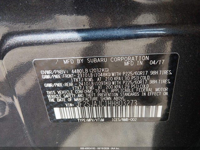 Aukcja sprzedaży 2017 Subaru Forester 2.5i Limited, vin: JF2SJAJC1HH803273, numer aukcji: 45924183