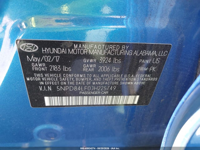 Hyundai ELANTRA SEL 2018 5NPD84LF0JH225749 Image 18