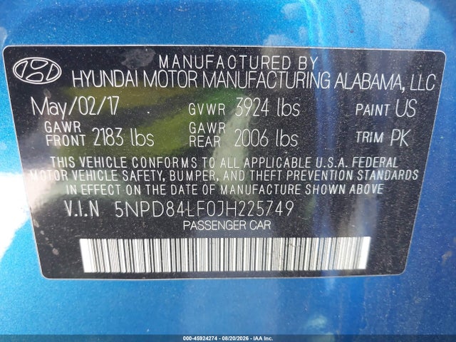 Hyundai ELANTRA SEL 2018 5NPD84LF0JH225749 Image 9