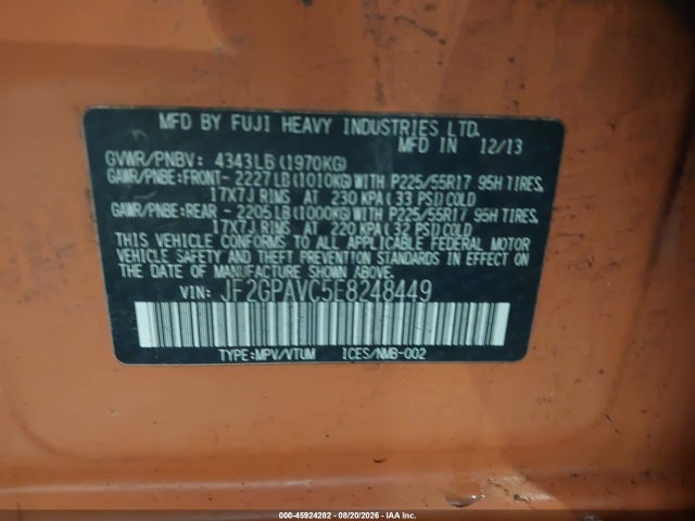 Aukcja sprzedaży 2014 Subaru Xv Crosstrek 2.0i Premium, vin: JF2GPAVC5E8248449, numer aukcji: 45924282