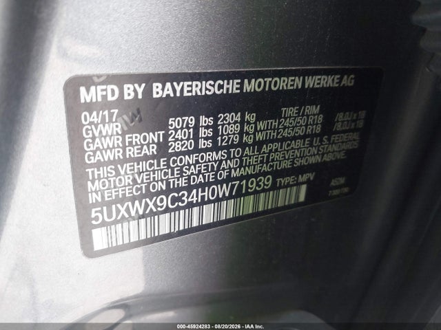 Продаж на аукціоні авто 2017 Bmw X3 Xdrive28i, vin: 5UXWX9C34H0W71939, номер лоту: 45924283