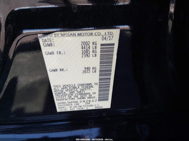 1N4BL3AP4HC242612 Nissan Altima 3.5 Sl