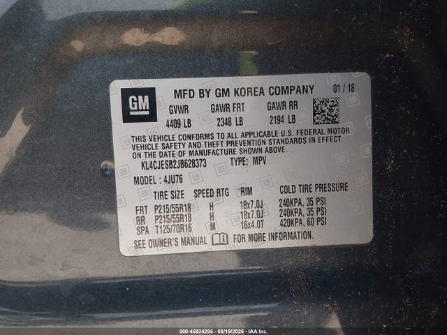 Продажа на аукционе авто 2018 Buick Encore Preferred, vin: KL4CJESB2JB628373, номер лота: 45924295