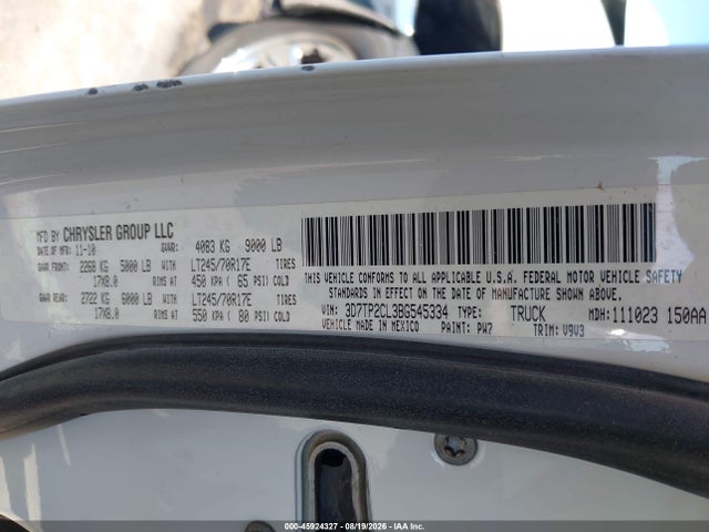 2011 Ram Ram 2500 St მანქანა იყიდება აუქციონზე, vin: 3D7TP2CL3BG545334, აუქციონის ნომერი: 45924327