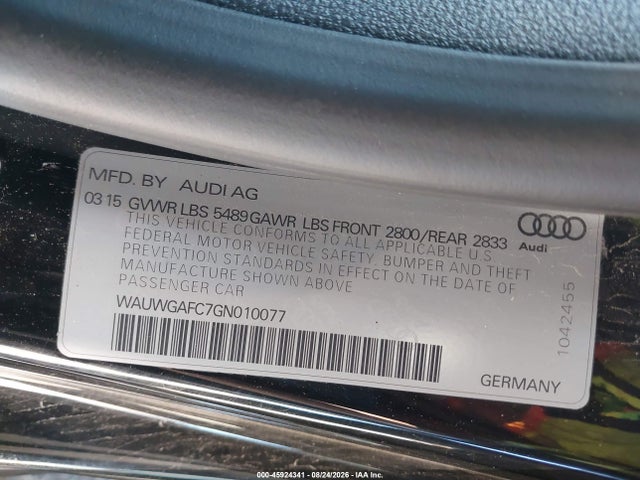 Aukcja sprzedaży 2016 Audi A7 3.0t Premium Plus, vin: WAUWGAFC7GN010077, numer aukcji: 45924341
