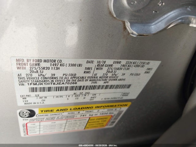 Продажа на аукционе авто 2018 Ford Expedition Max Xlt, vin: 1FMJK1HT8JEA70266, номер лота: 45924355