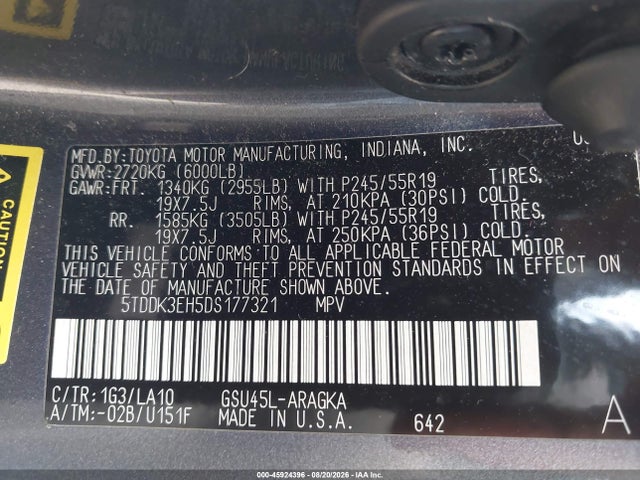 Aukcja sprzedaży 2013 Toyota Highlander Limited V6, vin: 5TDDK3EH5DS177321, numer aukcji: 45924396