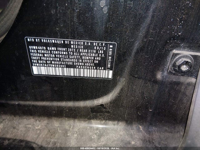 45924402 :رقم المزاد ، 3VW2K7AJ7DM382062 vin ، 2013 Volkswagen Jetta 2.0l S مزاد بيع